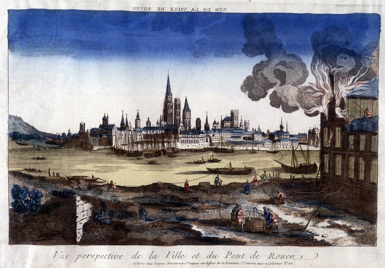 Vista da cidade de Rouen, do seu porto e da ponte sobre o Sena no final do século XVIII. de Unknown artist