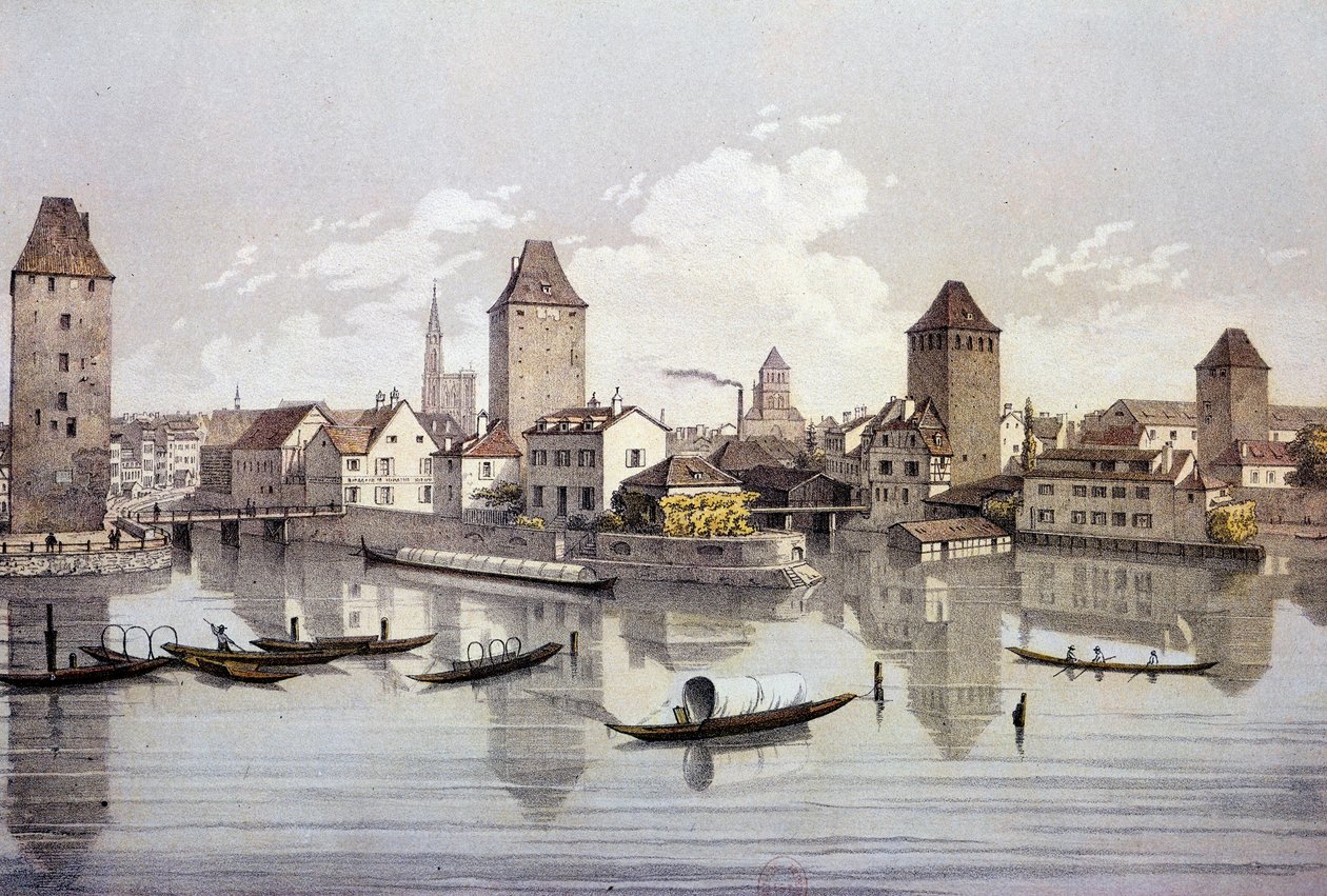 Vista da cidade de Estrasburgo sobre o Reno. Gravura do século XIX em Paris, B.N. de Unknown artist