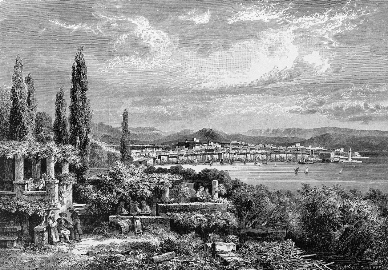 Vista da cidade de Trieste (no período austríaco), gravada a partir de 1885 de Unknown artist