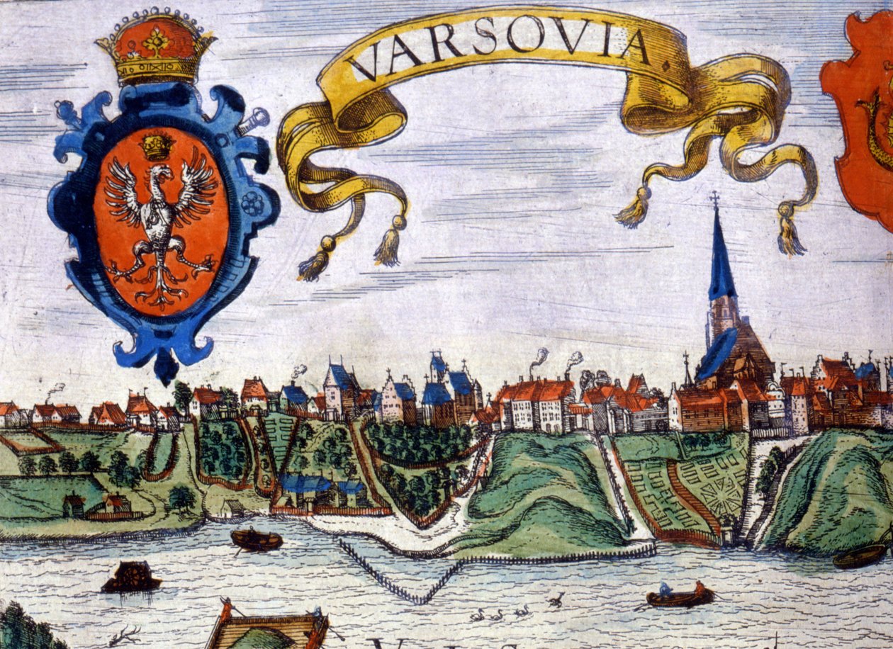 Vista da cidade de Varsóvia com o brasão da cidade. 1780. de Unknown artist