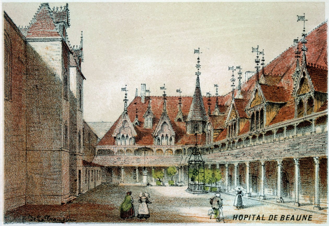 Vista do pátio do Hospices de Beaune de Unknown artist