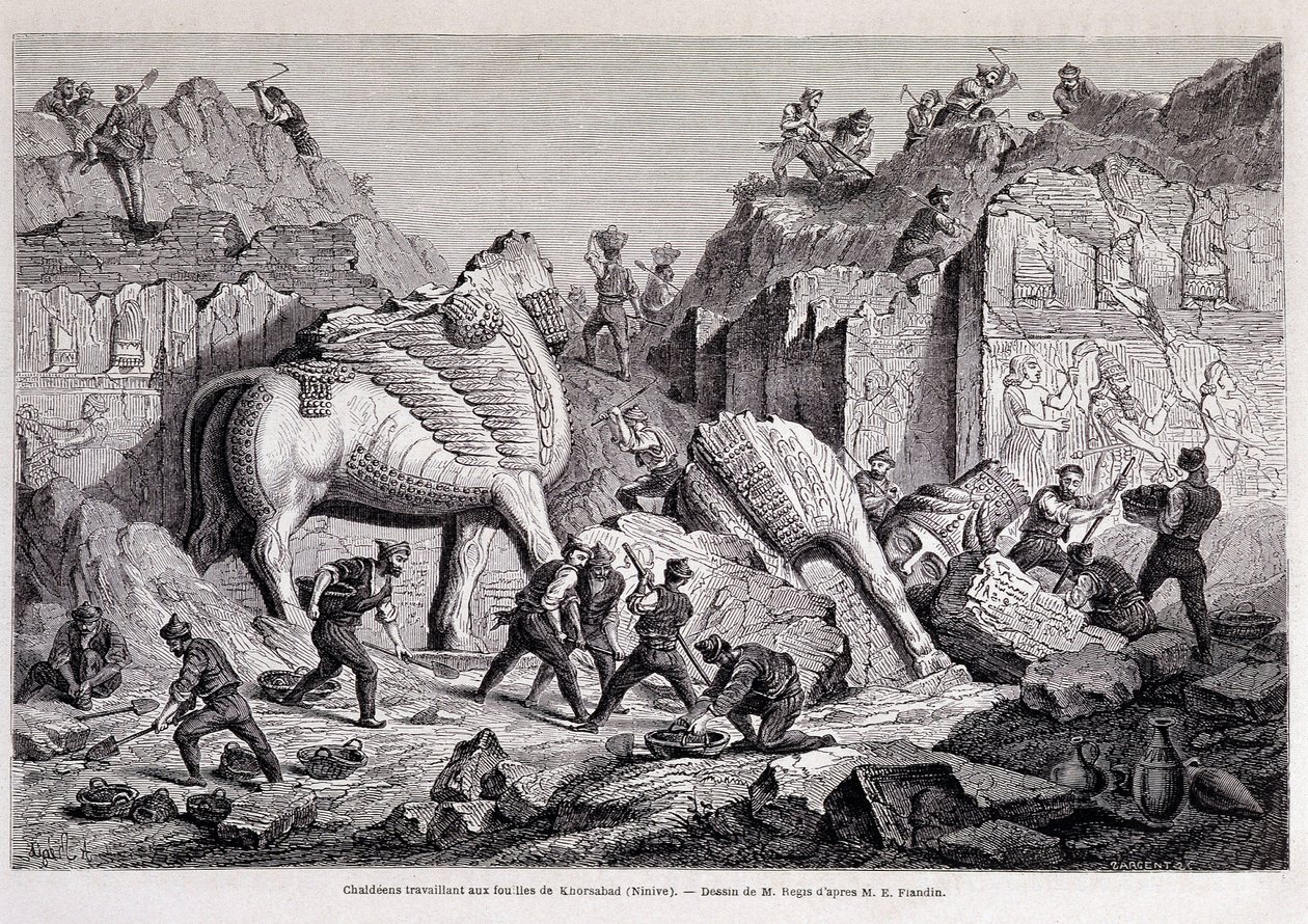 Vista das escavações de Khorsabad (Khunsabad) (Nineveh) - em "Volta ao mundo" 2ª semana 1861. de Unknown artist