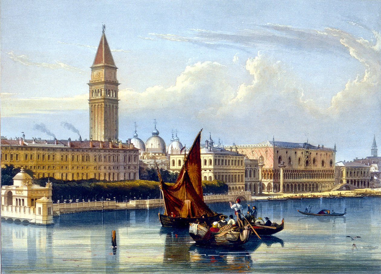 Vista do grande canal e da Praça de St. Mark. Aguarela de Veneza do final do século XVIII, início do século XIX. de Unknown artist