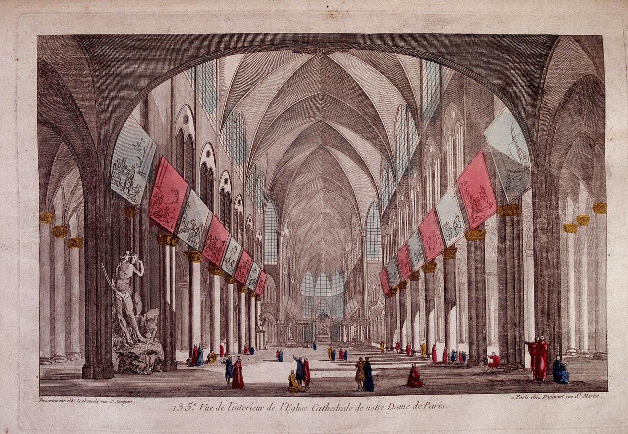 Vista do interior de Notre-Dame de Paris - vista óptica de Unknown artist
