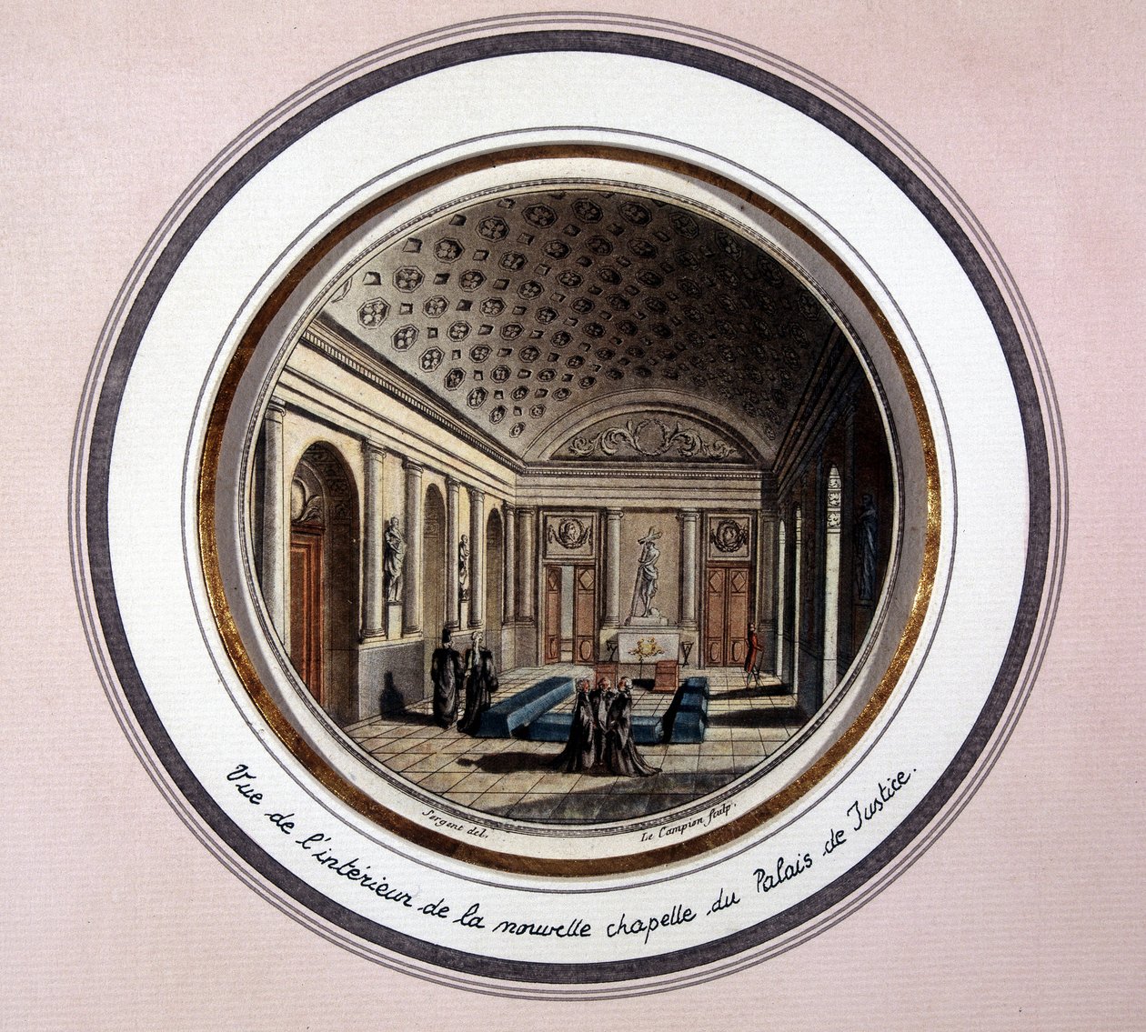Vista do interior da Sainte Chapelle de Paris - gravura de Unknown artist