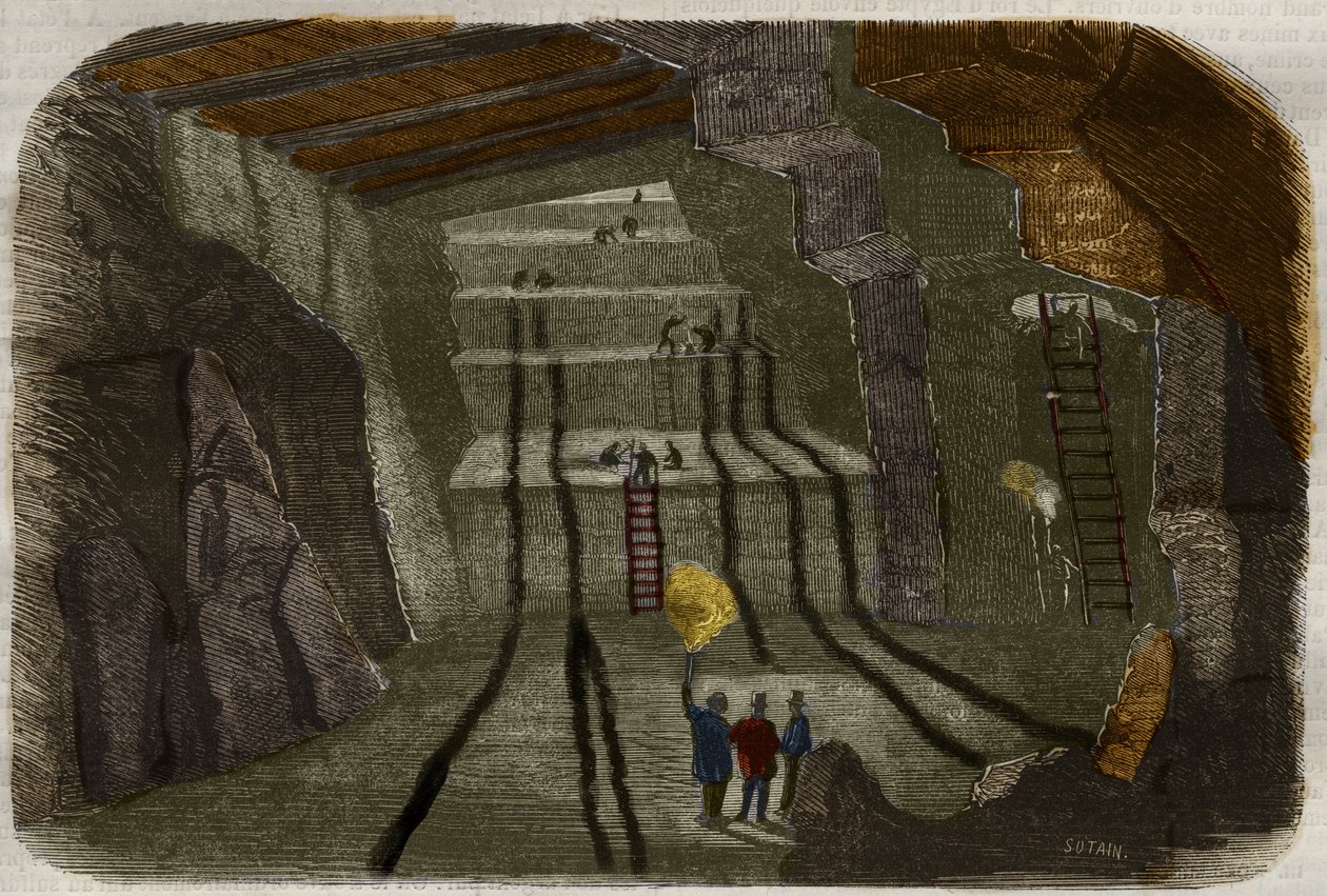 Vista das minas de ferro de Stahlberg na Alsácia. de Unknown artist