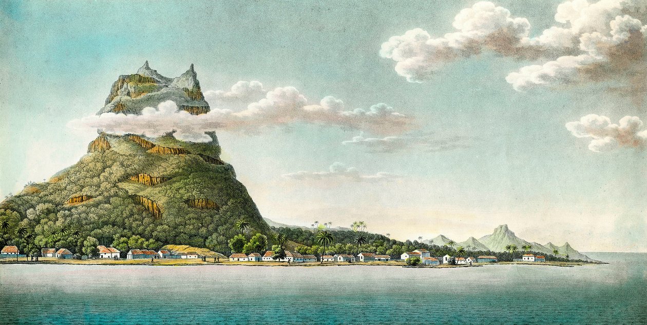 Vista da ilha de Bora Bora na actual Polinésia Francesa. Gravura do século XVIII. Colecção privada de Unknown artist