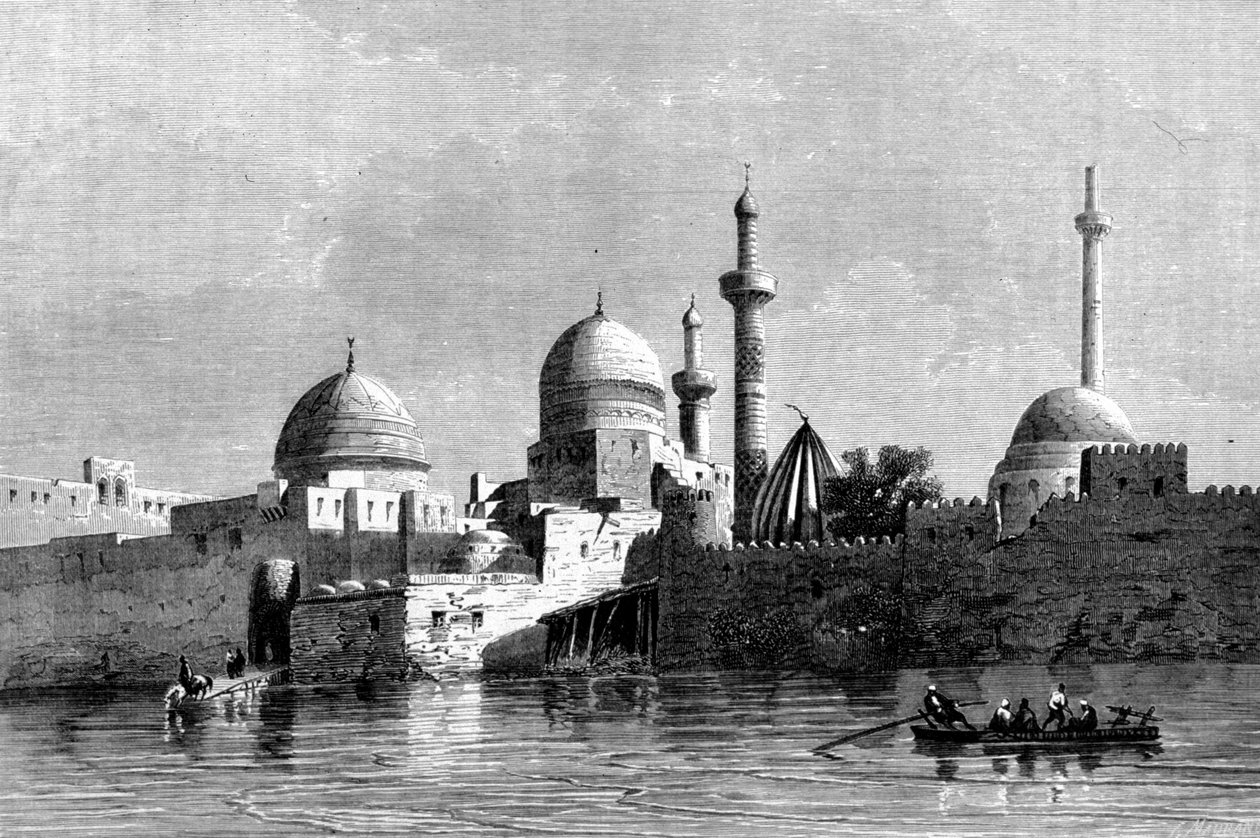 Vista da mesquita de Mosul (Nineveh) no Iraque. Gravura do século XIX. de Unknown artist
