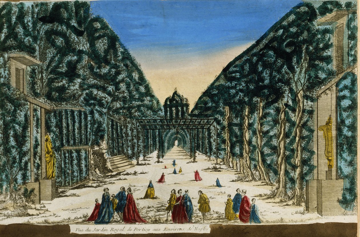 Vista do jardim real de Portici, perto de Nápoles, em 1760. de Unknown artist