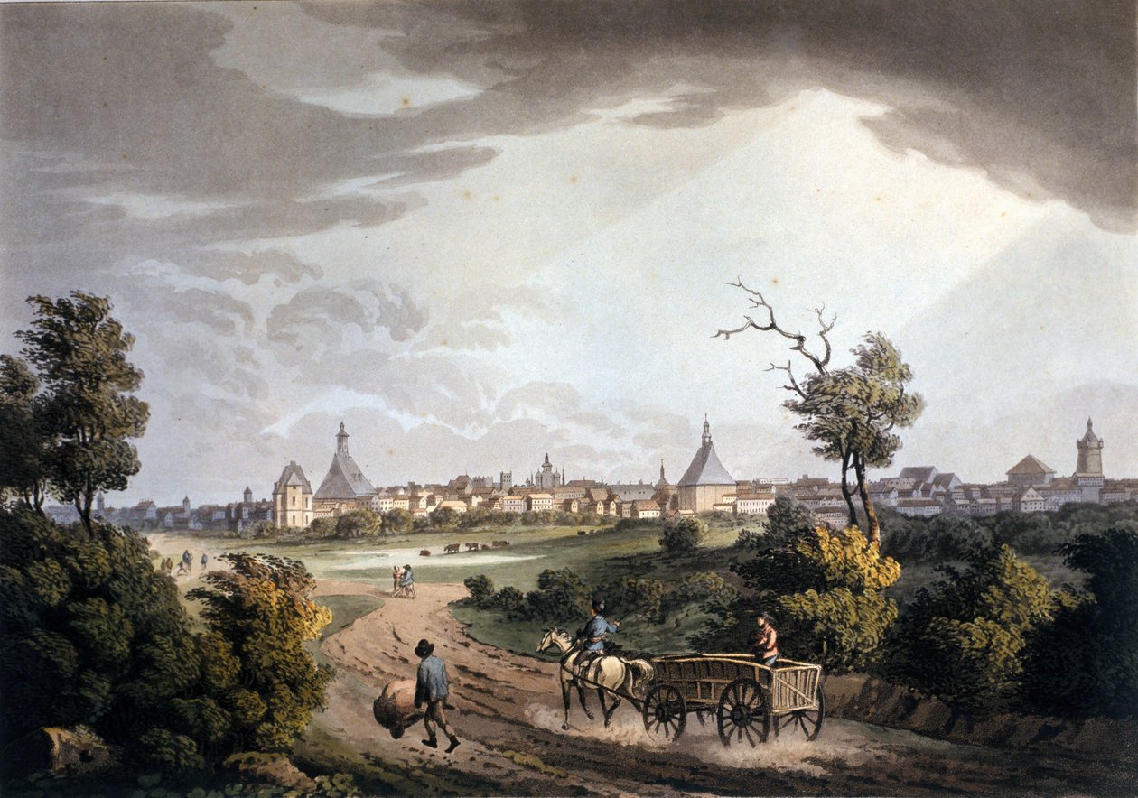 Vista dos arredores da cidade de Leipzig, na Alemanha, por volta de 1820. de Unknown artist