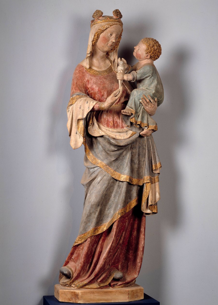 Virgem e Criança A criança segura a pomba. Escultura em pedra policromada do início do século XIV. Champeuil, igreja paroquial de Unknown artist