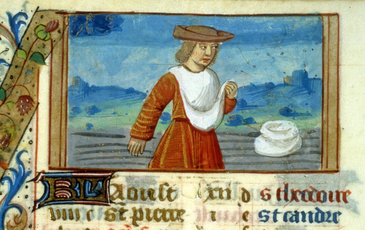 Virgo Sower e Zodiac - Miniatura da Idade Média (ref. 137, 049v) - Pedido de autorização da Biblioteca Municipal de Toulouse (tel: 05 62 27 66 66) de Unknown artist