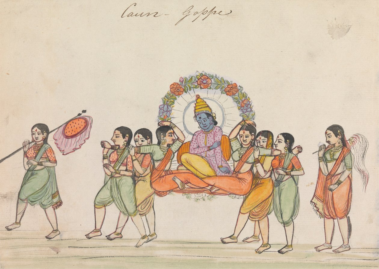 Vishnu Riding a Palanquin Composto por Acompanhantes Femininas de Unknown artist