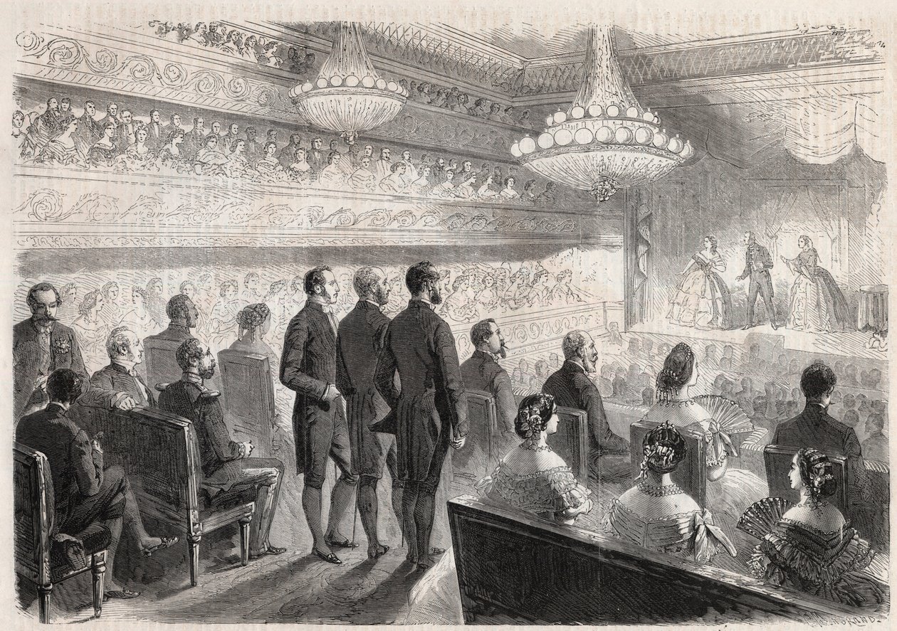 Visita de Guilherme I da Prússia (1797-1888) a Compiegne: espectáculo de gala no teatro do palácio, na presença de Napoleão III (1808-1873) - Gravação em "O Mundo Ilustrado de Unknown artist