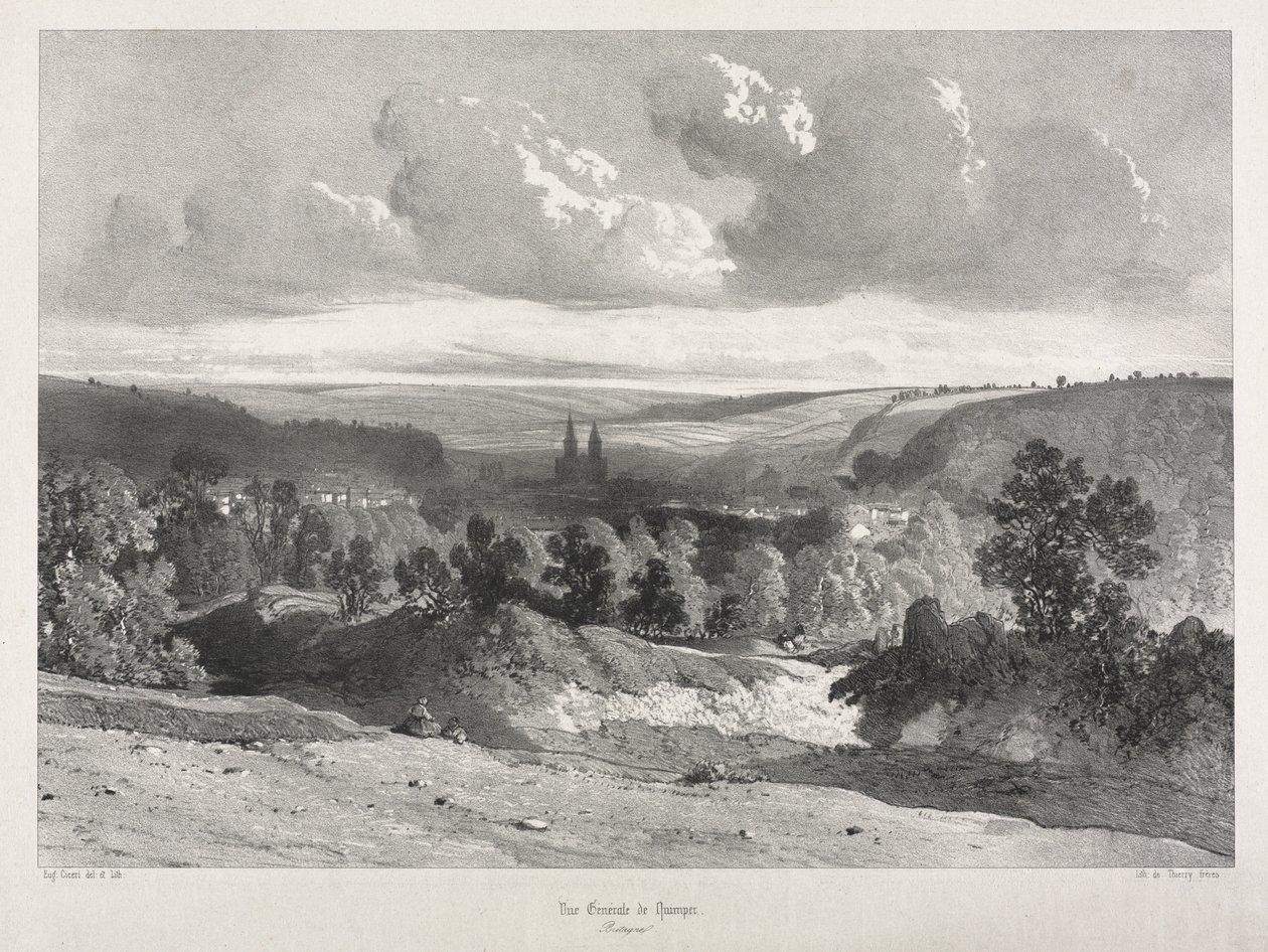 Viagens pitorescas e românticas na França antiga. Bretanha: Vista geral de Quimper de Unknown artist