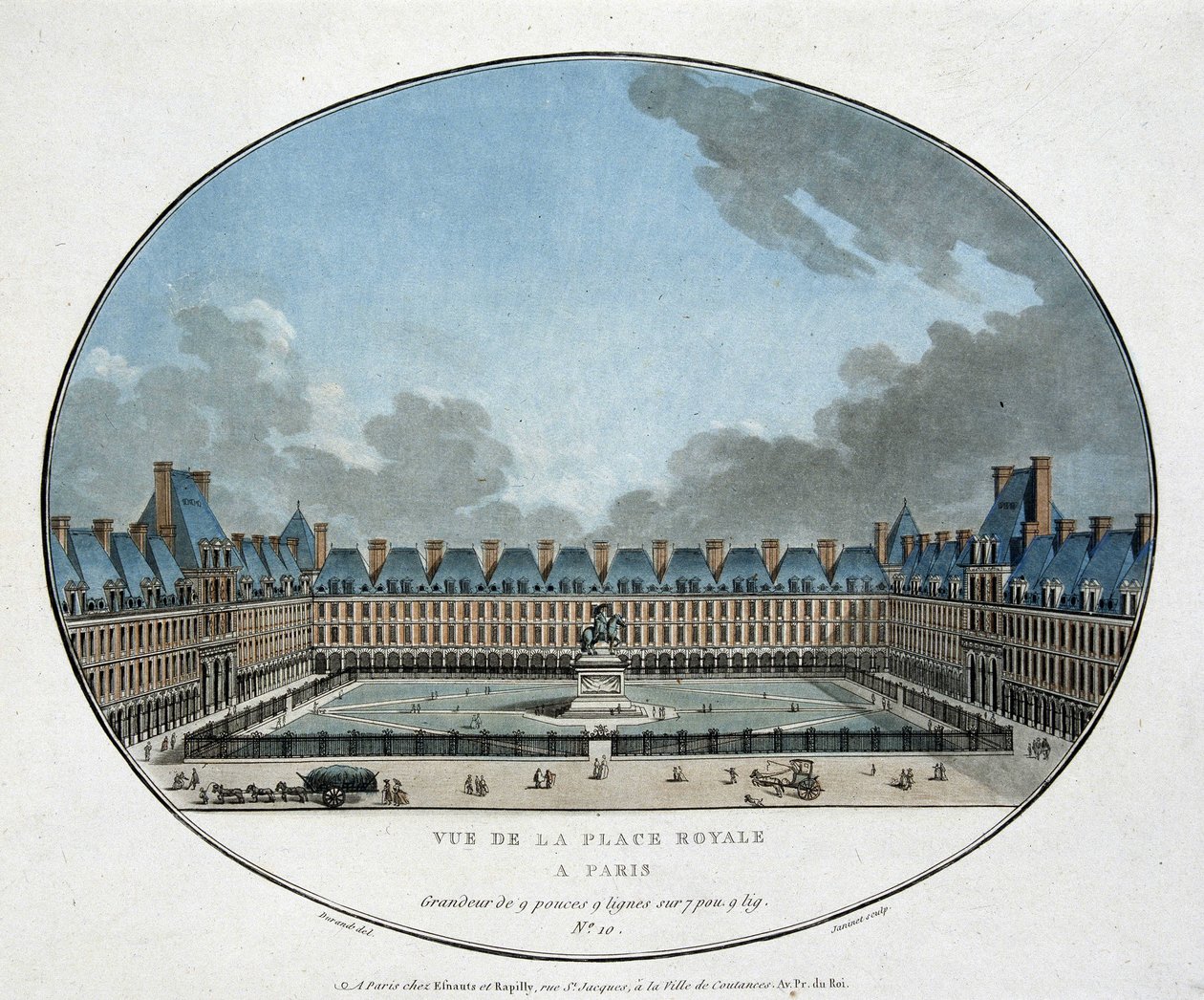 Vista da Place Royale em Paris (Place des Vosges). sd. gravura do século XVIII. de Unknown artist