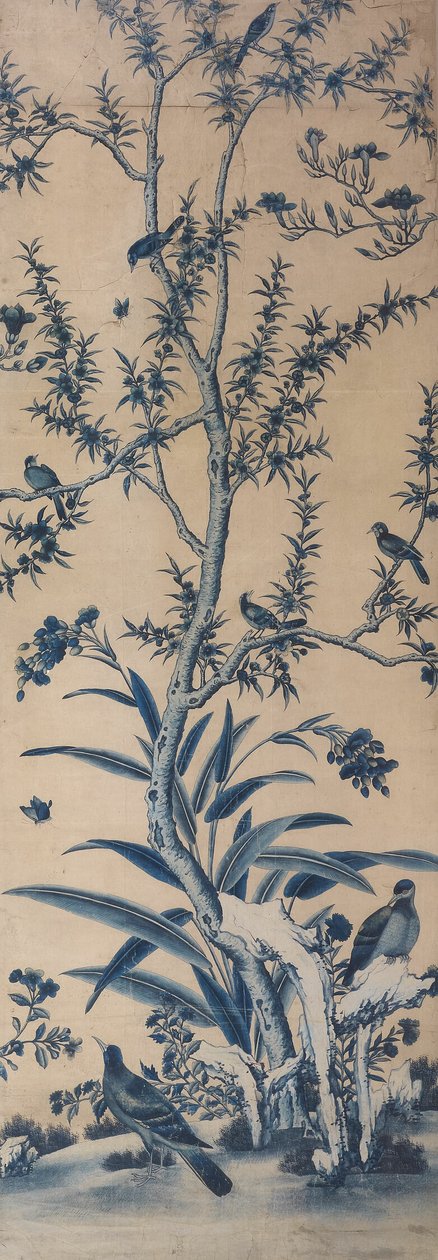 Painel de papel de parede com pássaros e árvores floridas de Unknown artist