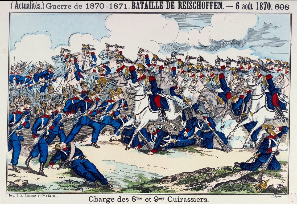 Guerra de 1870-1871: vista da Batalha de Froeschwiller (ou Reischoffen) e a carga dos navios de guerra, 6/08/1870 (reavivamento de Woerth). Gravura do século XIX. Paris, B.N. de Unknown artist