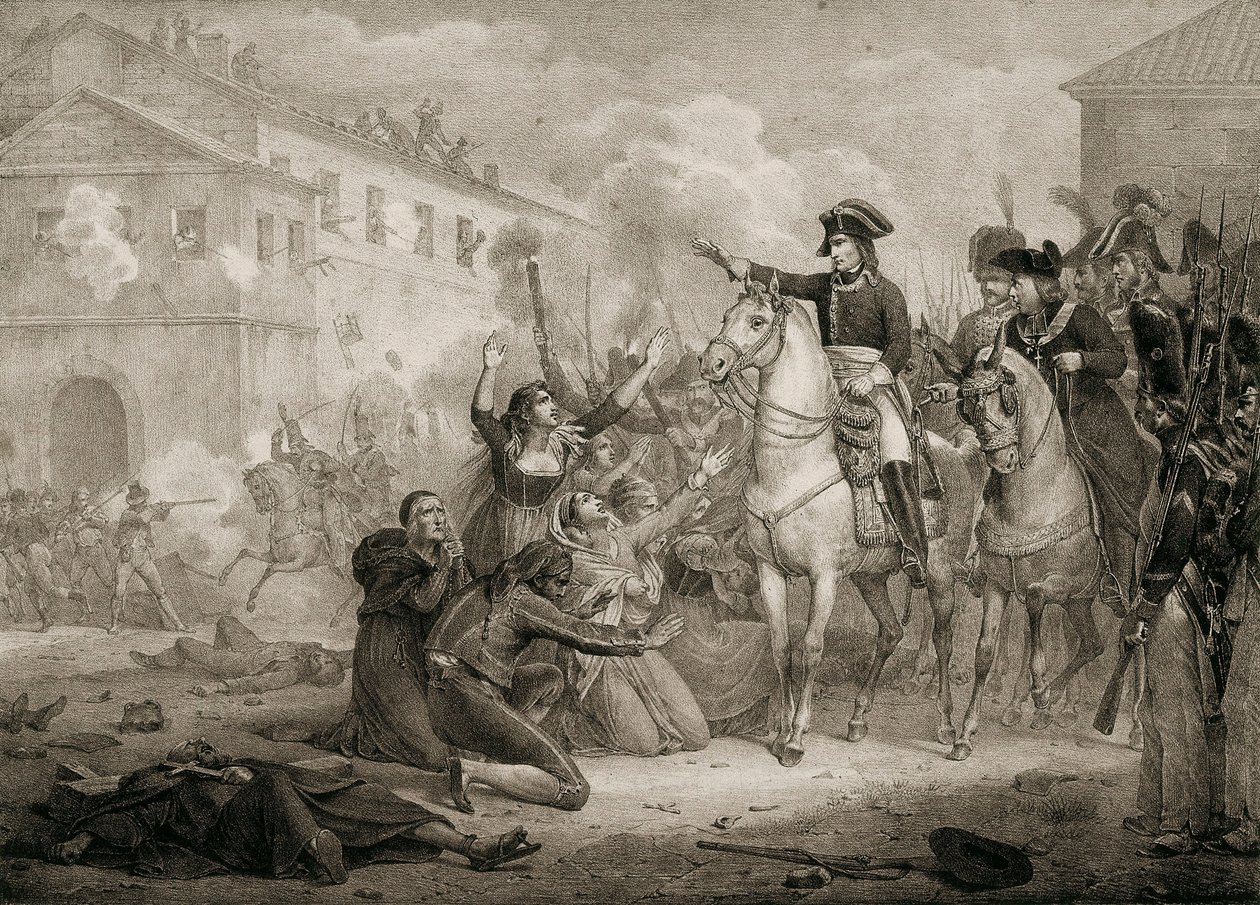 Guerra de Independência da Espanha (1808-1814): Os espanhóis imploram piedade em Napoleão. Madrid, Biblioteca Nacional. de Unknown artist