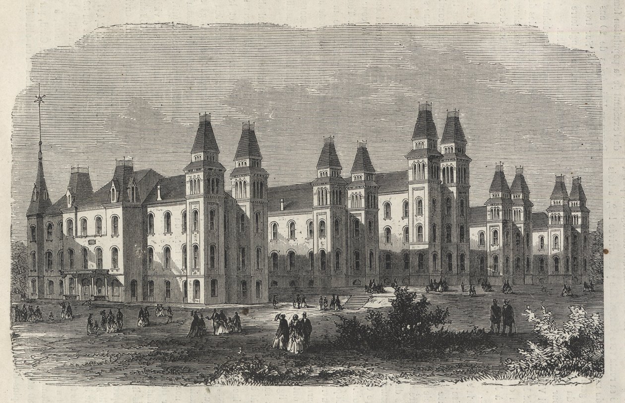 Ward Island Emigrant Hospital - New York State - The Emigration Commission Establishment - Engraving in "The Illustrous Universe" of 1869 de Unknown artist