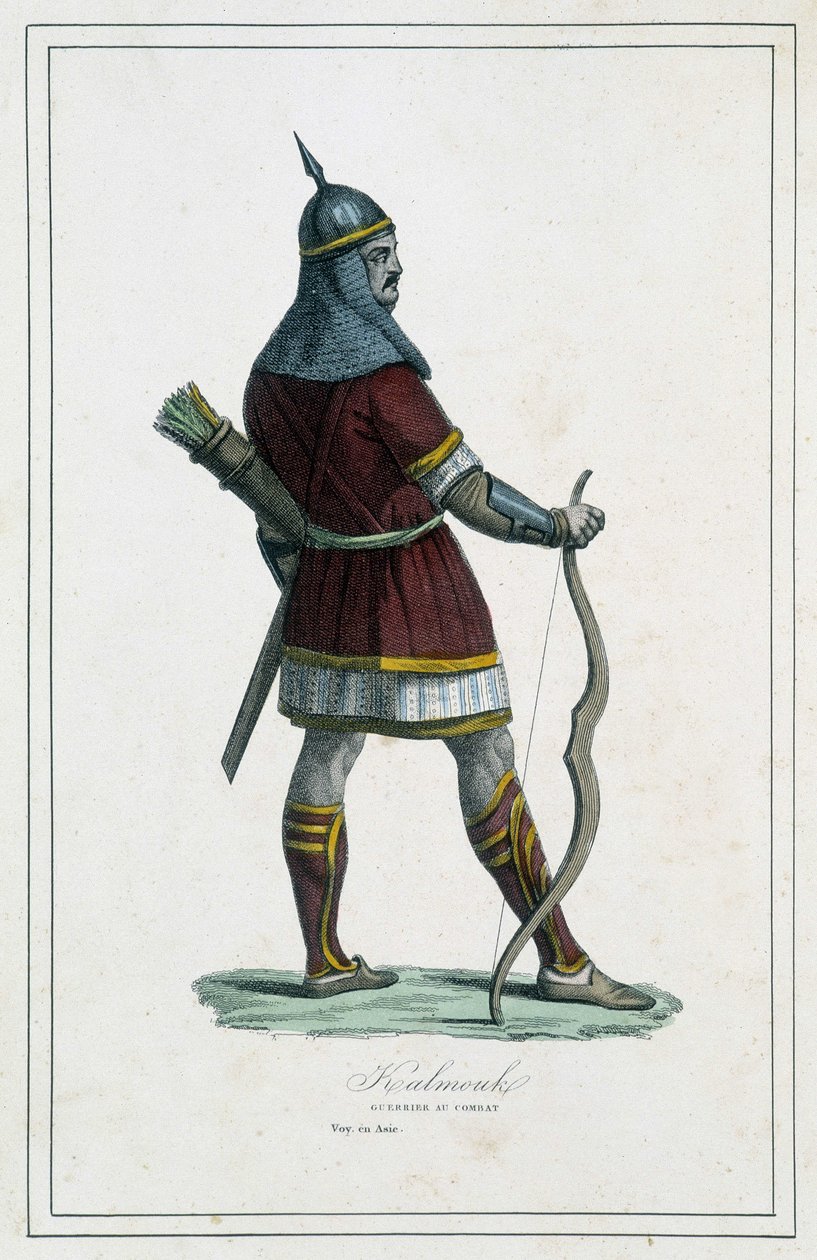 Warrior Kalmouk (povo mongol da Sibéria Meridionale) - em "The different peoples of the earth" do Abade P. Jouhanneaud, Librairie des Bons Livres, Limoges de Unknown artist