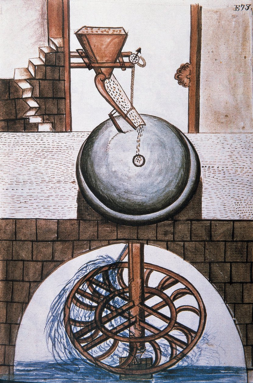 Moinho de água, do livro "Trujillo del Peru" ou "Códice Martínez Compañón", de Baltazar Martinez Compañón y Bujanda, bispo de Trujillo (1782-1785) de Unknown artist