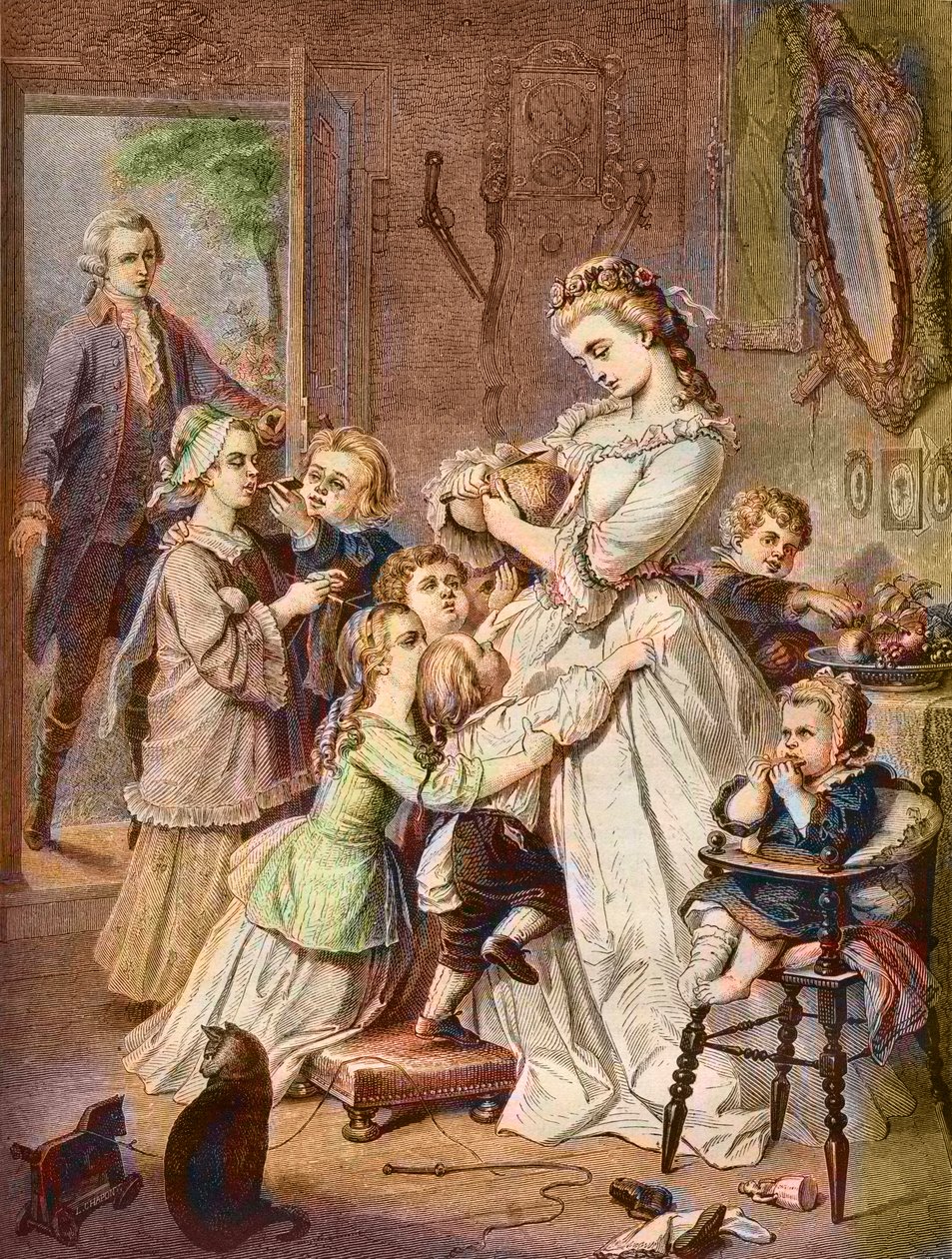 Mais uma surpresa para Charlotte rodeada de crianças de Unknown artist