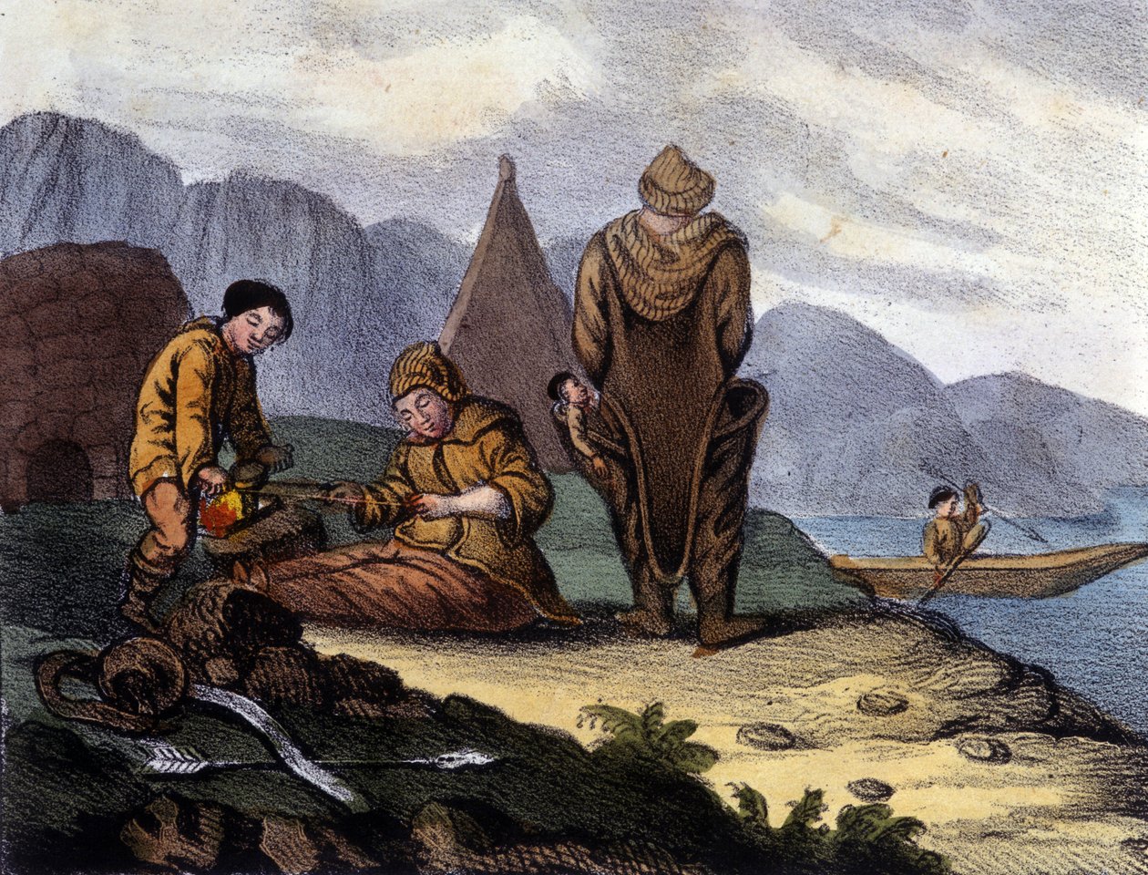 Esquimós da costa oeste da Gronelândia. Litografia do início do século XIX de Unknown artist