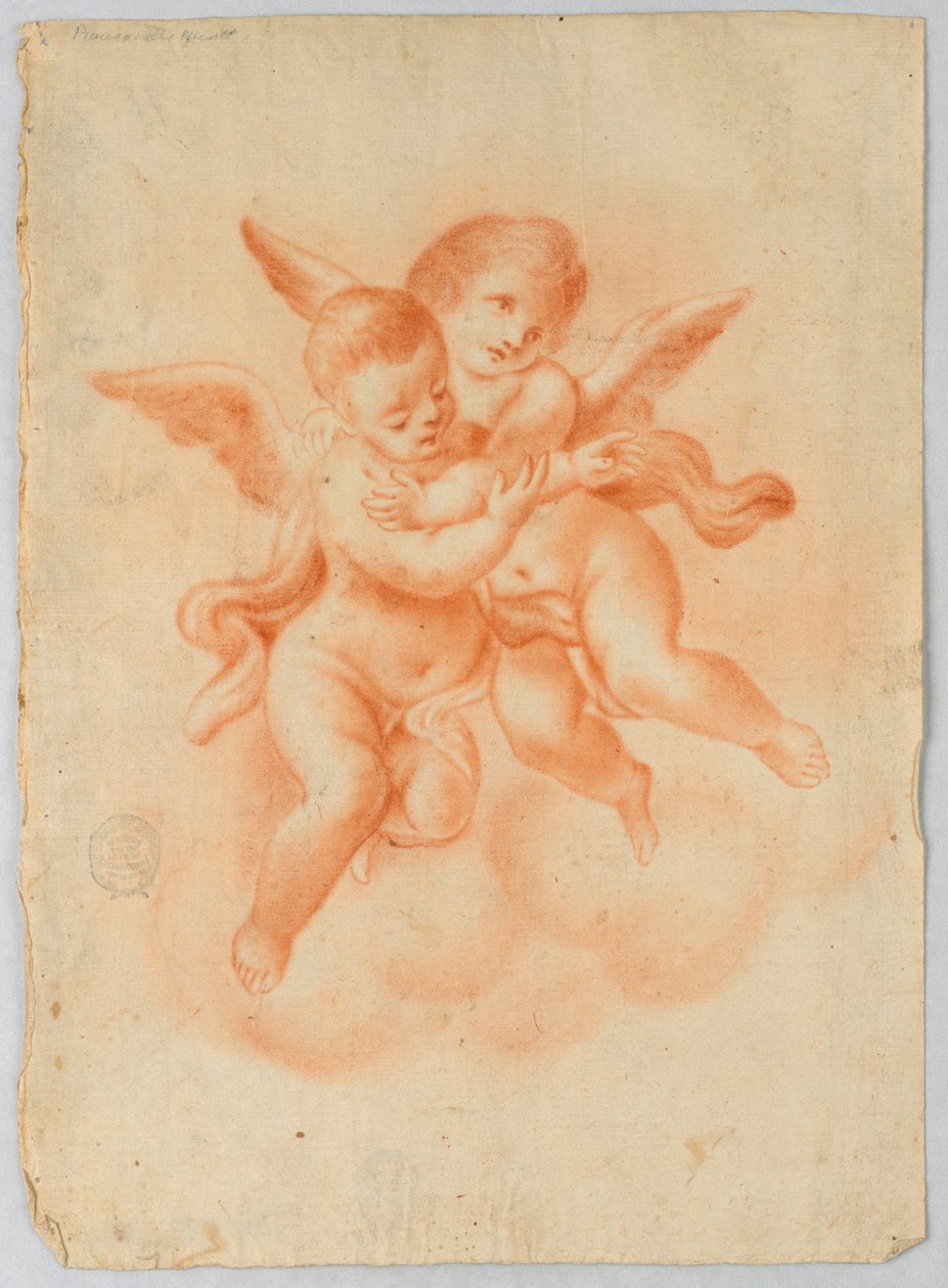 Putti alado nas nuvens de Unknown artist