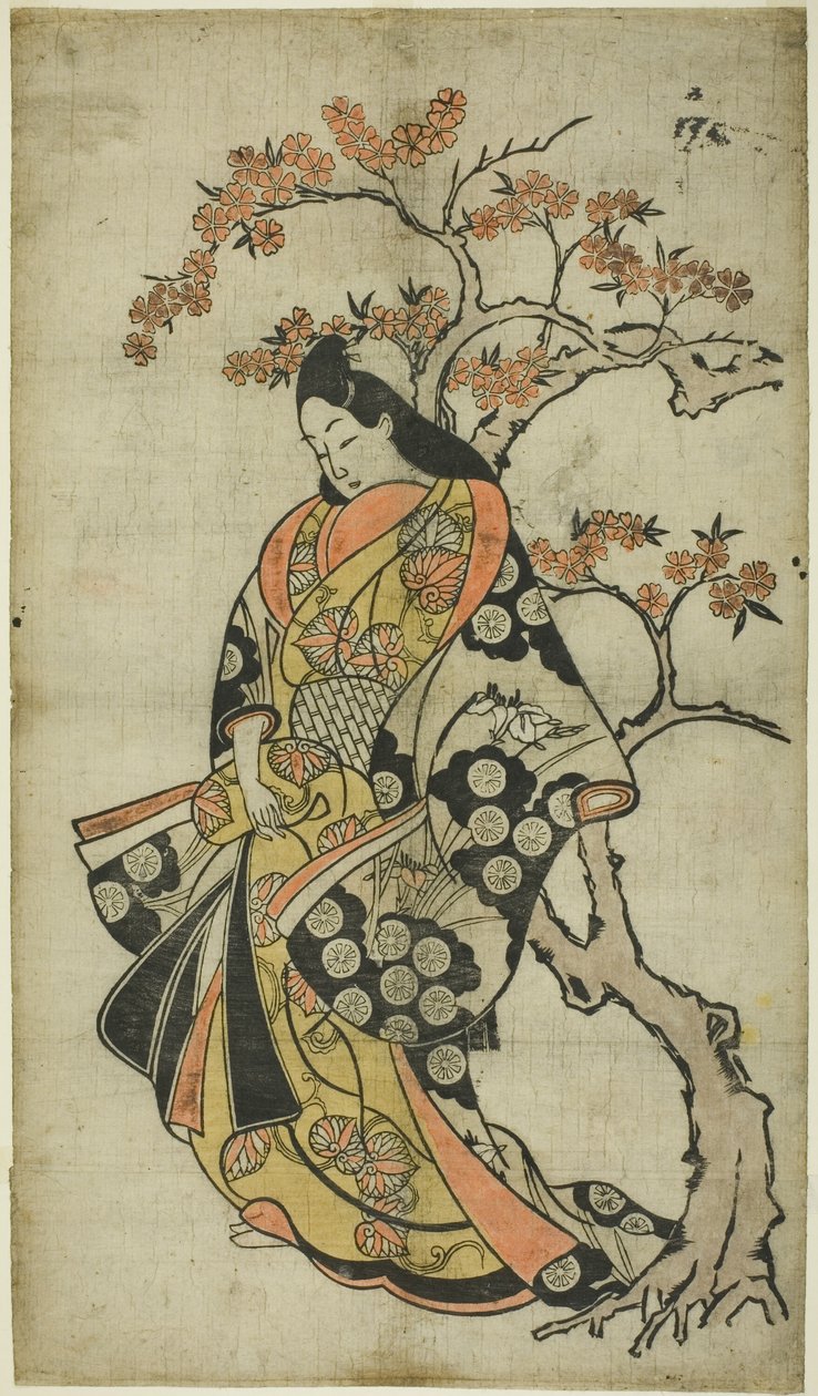 Mulher ao lado de uma cerejeira de Unknown artist