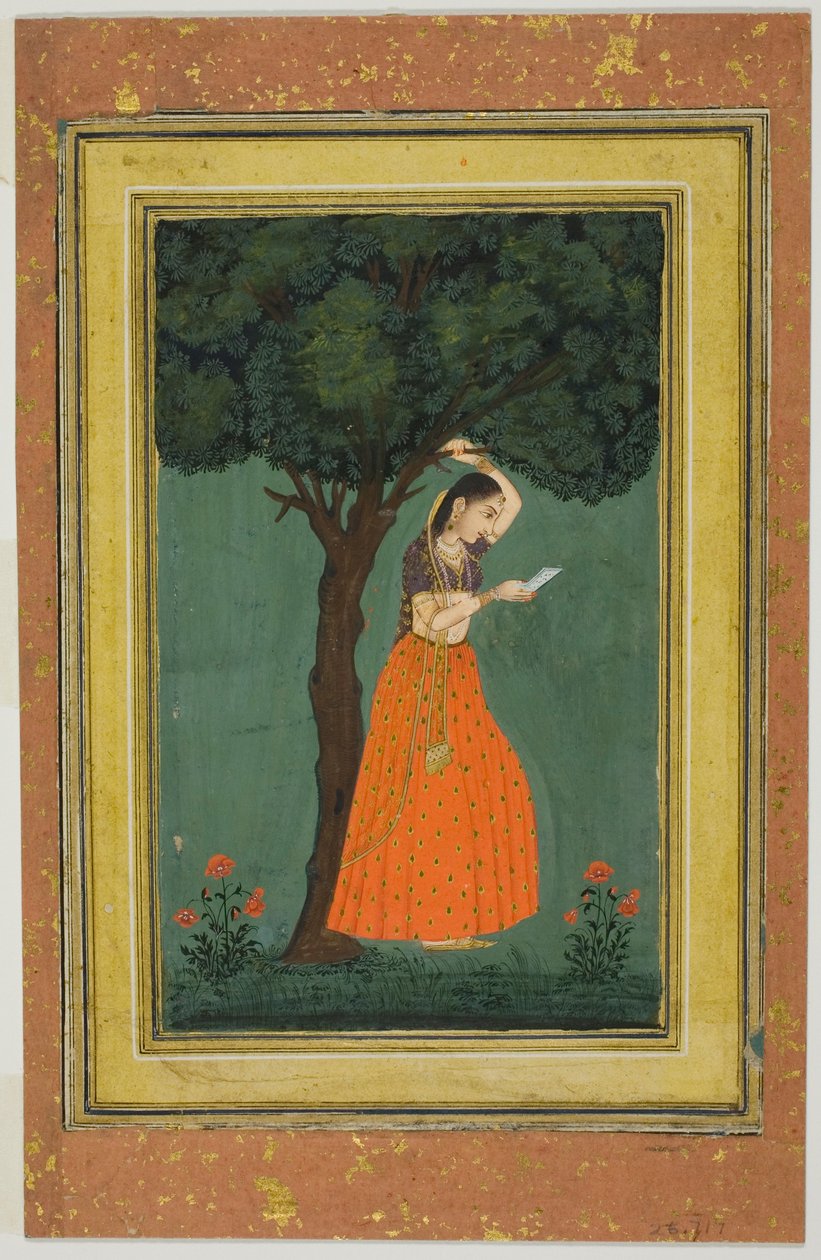 Mulher agarrada a um ramo de árvore de Unknown artist