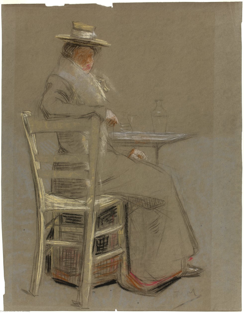 Mulher sentada em uma mesa de Unknown artist