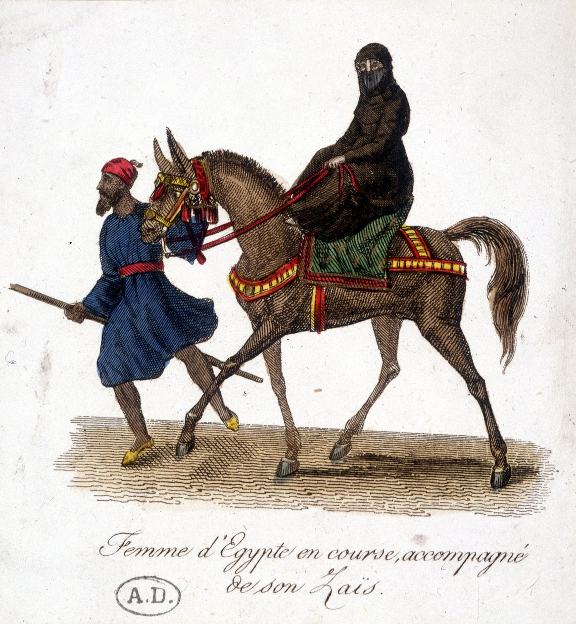 Mulher do Egito correndo, acompanhada pelo seu zaïs - gravura, deb. Século XIX de Unknown artist