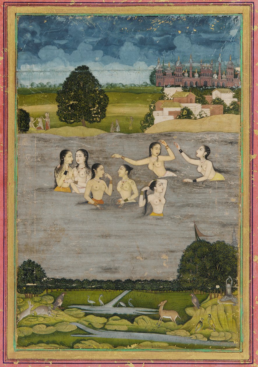 Mulheres tomando banho em um lago de Unknown artist