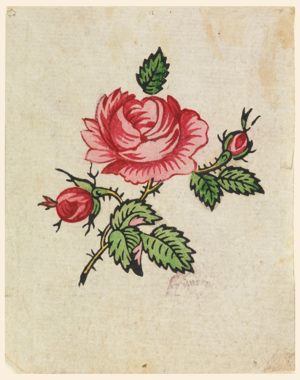 Prova de teste de xilogravura para um têxtil impresso de Unknown artist
