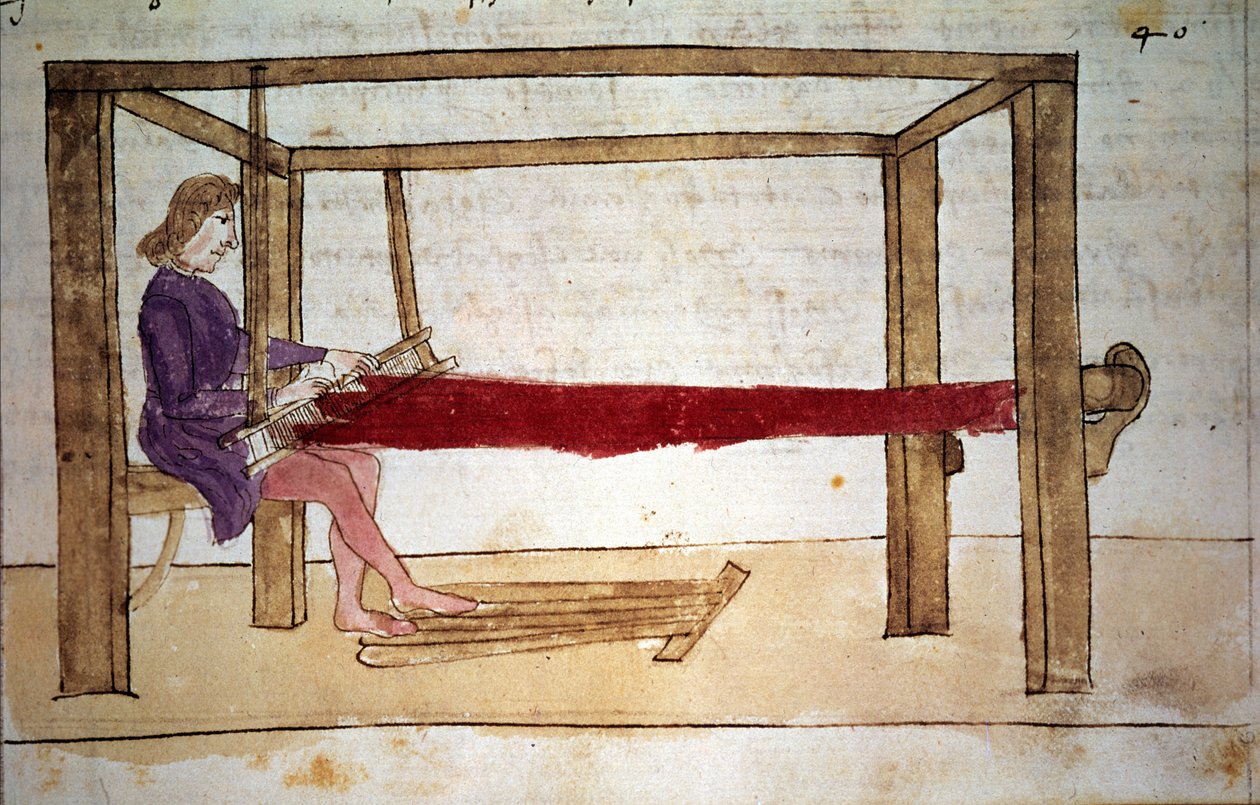 Tecelagem de lã. Miniatura de um manuscrito do século XIV. Florença, Nazionale biblioteca de Unknown artist