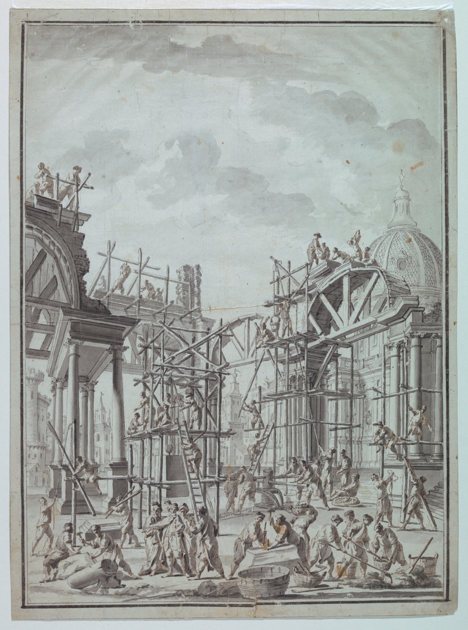 Trabalhadores construindo arcadas de Unknown artist
