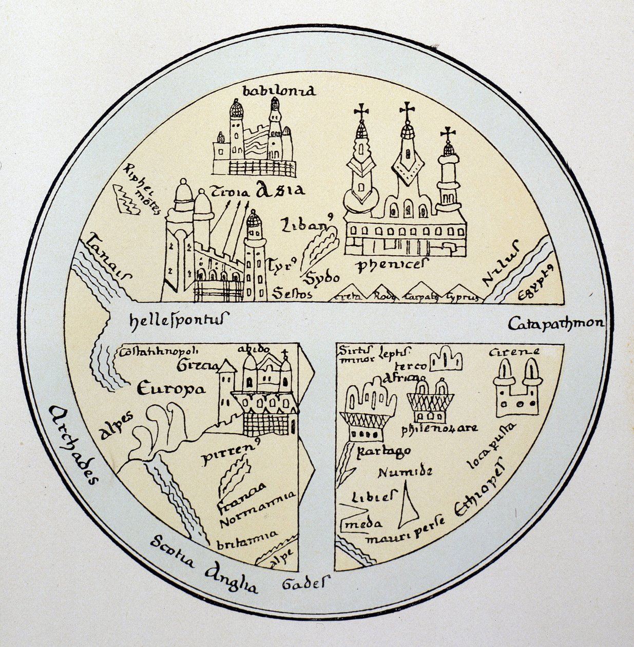 Mapa mundial de um manuscrito de Leipzig do século XI de Unknown artist
