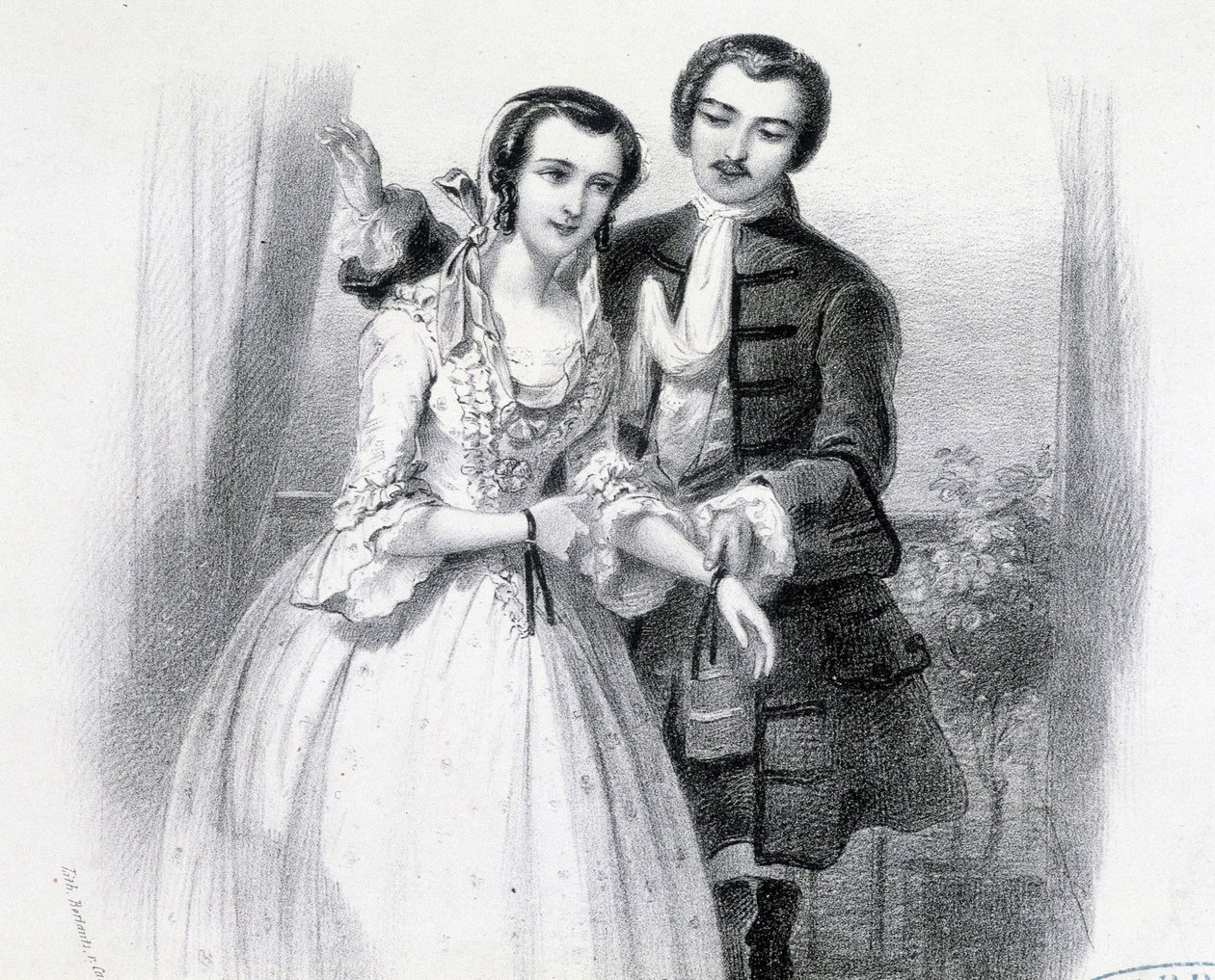 Um jovem a cortejar uma jovem mulher, Deb. Século XIX de Unknown artist