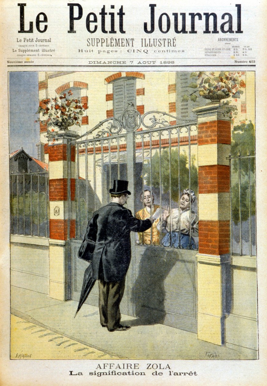 Caso Zola - serviço de julgamento. Capa Le petit Journal, 7/8/1898. de Unknown artist