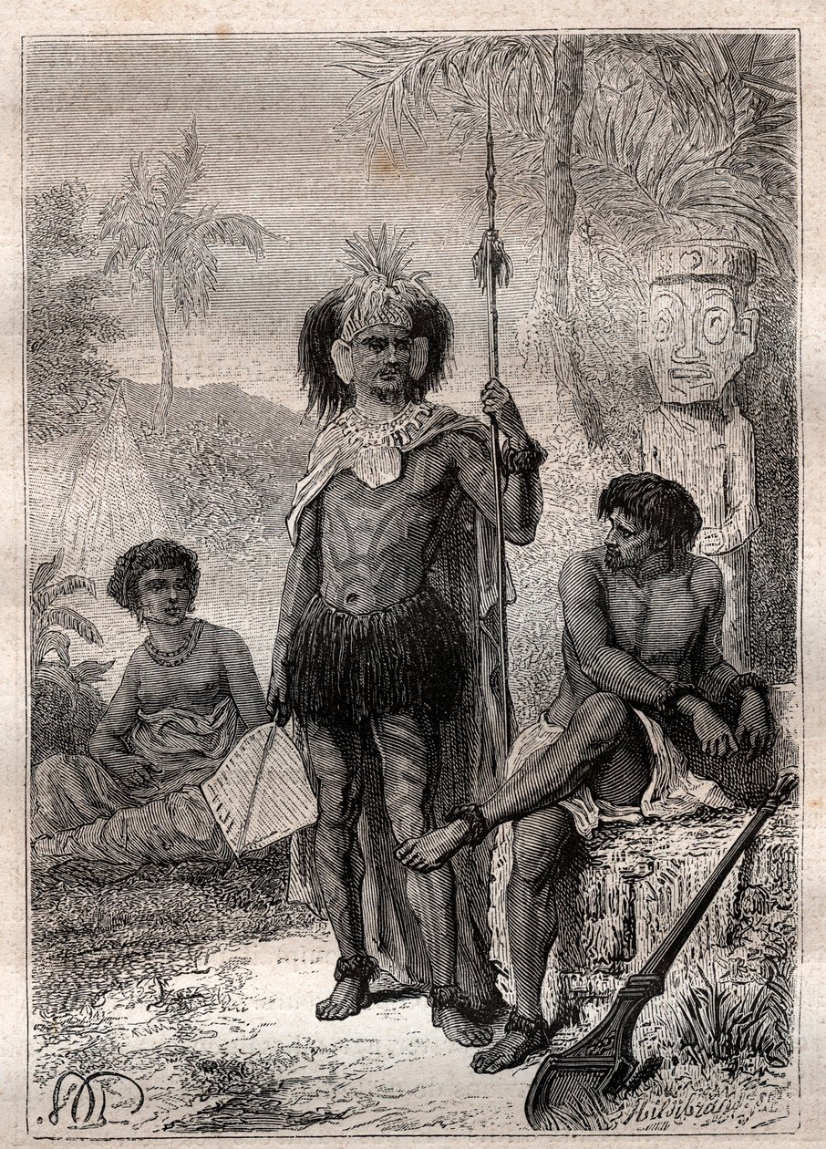 nativos das Ilhas Marquesas - Viagem do Capitão James Cook de Unknown artist