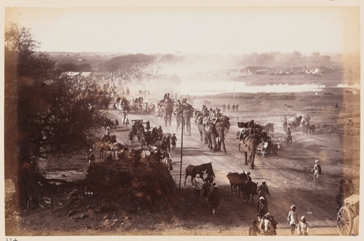 Coluna de bagagem durante o Campo de Exercício de Délhi, por volta de 1885 de Unknown