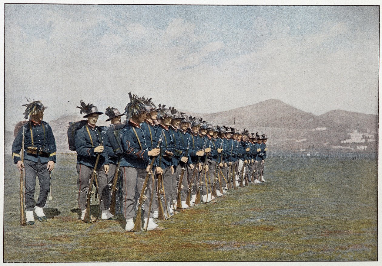 Pelotão Bersagliers (Bersaglieri) do exército italiano. de Unknown photographer