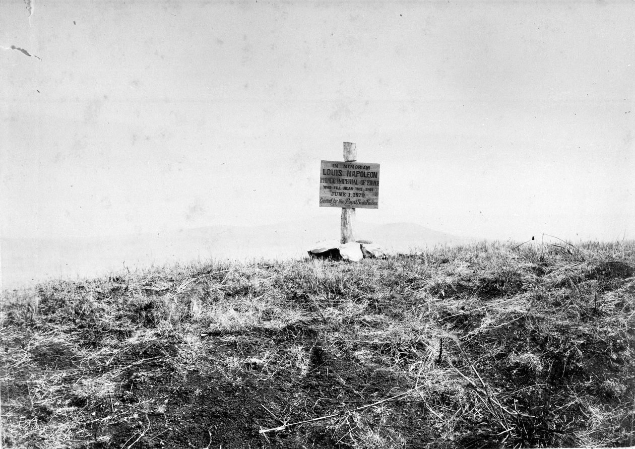 Placa erguida pelos Fuzileiros Escoceses Reais para marcar o local onde o Príncipe Imperial caiu, 1879 de Unknown photographer