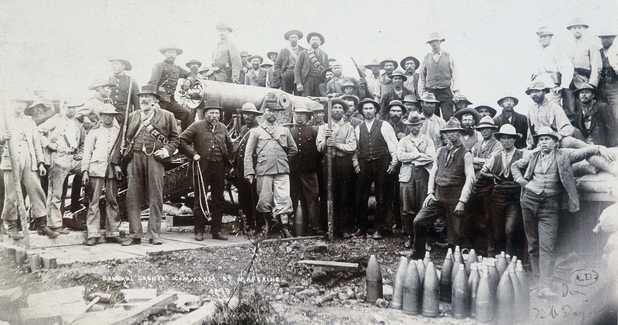 Boers agrupados em torno de um canhão durante a Guerra Transvaal de Unknown photographer