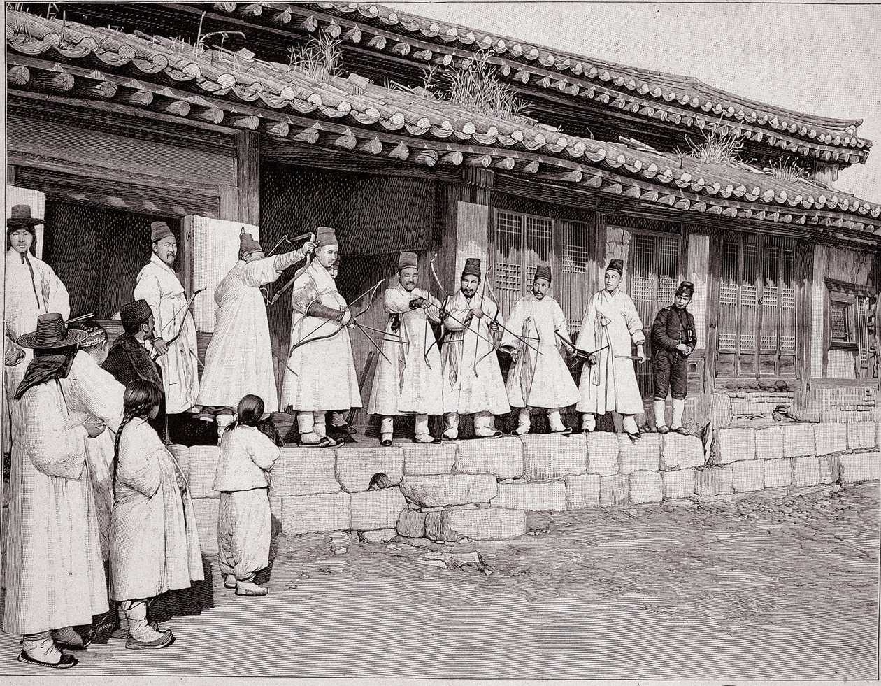 Bowmen no velho palácio de Seul, Coreia, final do século XIX de Unknown photographer