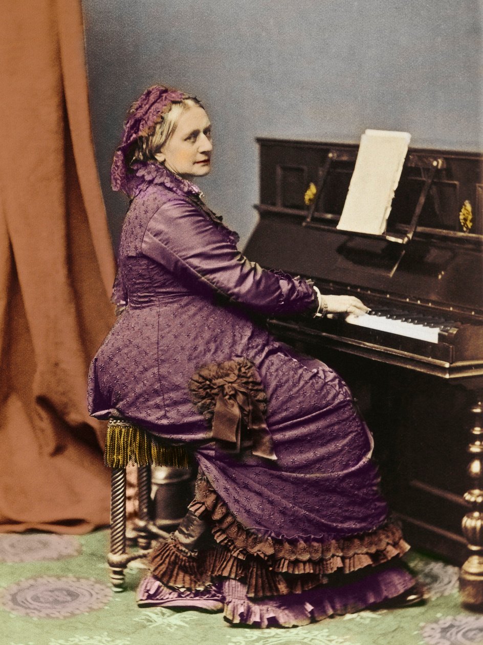 Clara Schumann (1819 -1896), pianista e compositora alemã, ao piano - Retrato de Clara Schumann (1819-1896), pianista e compositora alemã, esposa de Robert Schumann. de Unknown photographer