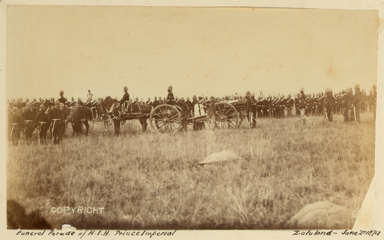 Desfile fúnebre do Príncipe Imperial HIH, Zulululand, 2 de Junho de 1879 (foto a p/b) de Unknown photographer