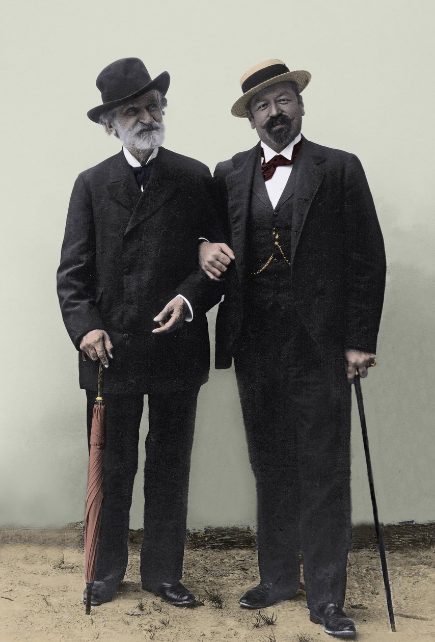Giuseppe Verdi, compositor italiano (1813-1901), e o tenor Francesco Tamagno (1850-1905) em Montecatini no final do século XIX. de Unknown photographer