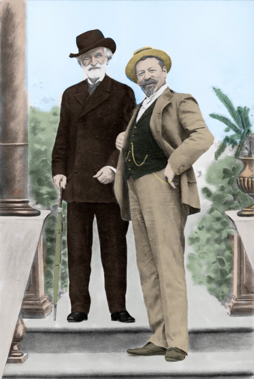 Giuseppe Verdi, compositor italiano (1813-1901), e o tenor Francesco Tamagno (1850-1905) em Montecatini no final do século XIX. de Unknown photographer